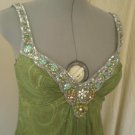 Green paisley swirl beaded floor length formal dress