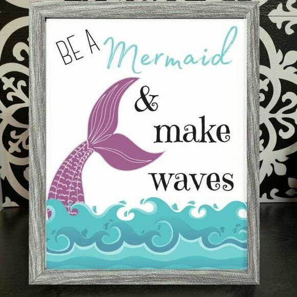 8x10 framed Mermaid Tail Waves Print Decor Picture Wall Hanging