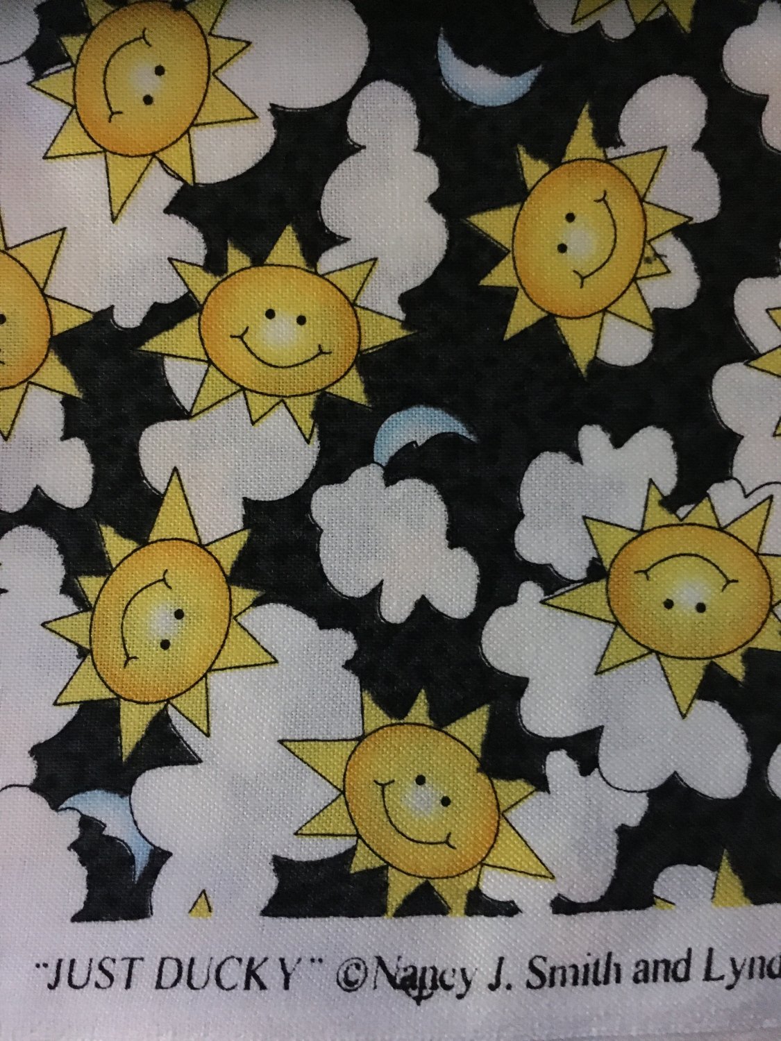 FABRIC Yellow Smiley Face Sun & Clouds 2 yards