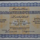 West Germany Certificate for the gold reprint coin of the 1845 Canton of Basel-Stadt postage stamp