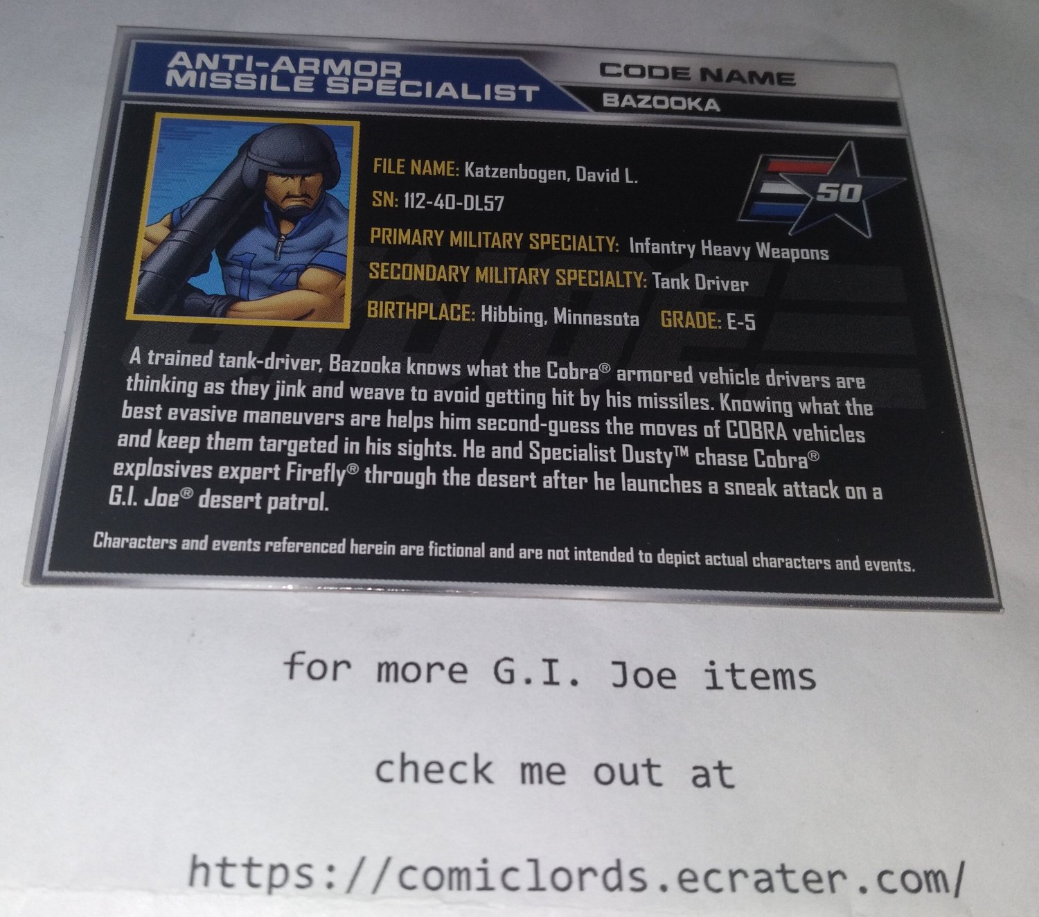Bazooka V4 Filecard 50th Anniversary GI Joe G.I. Joe File Card