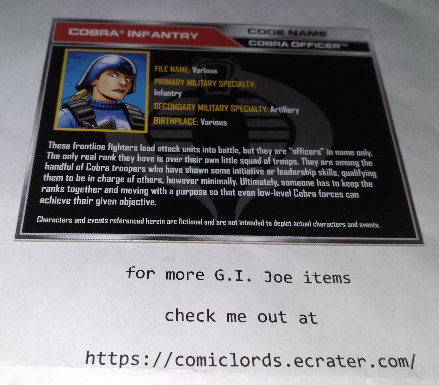 Cobra Officer V11 Female FIleCard 30th Anniversary G.I. Joe GI JOE File Card