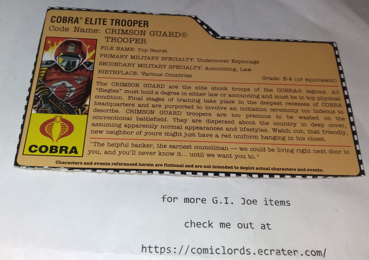Crimson GUard Trooper V12 FileCard G.I. Joe 25th Anniversary GI Joe