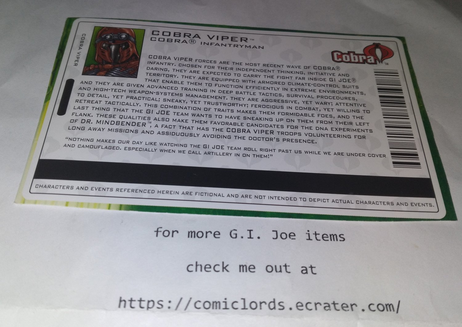 Cobra Viper V13 Filecard 2004 Valor Vs Venom GI Joe G.I. Joe File Card