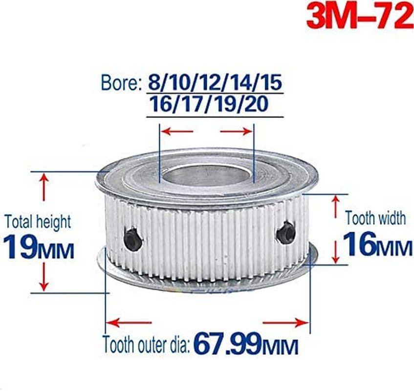 3M 72T Pitch 3Mm Tooth Width 16Mm Timing Belt Pulley Synchronous Wheel Gear 12Mm