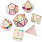 DND Metal Game Dice Set Cream Pink with Rainbow Edge 7Pcs Set for Dungeons and D