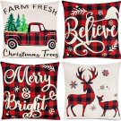 Ouddy Farmhouse Christmas Pillow Covers 18X18 Inch 4 Pack, Truck Deer Merry and