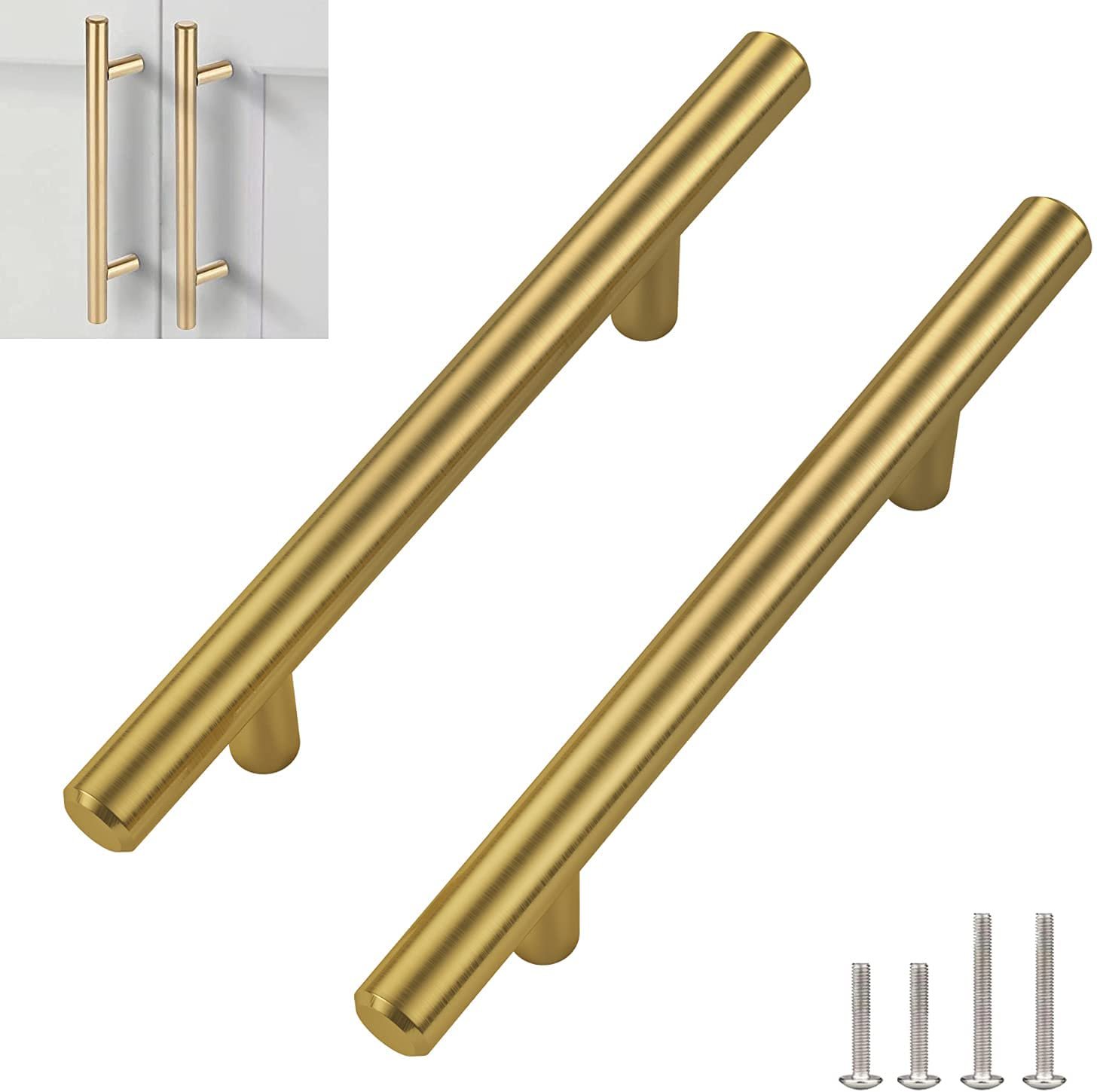 10 Pack Brushed Brass Pulls 3 Inch(76 Mm) Hole Center