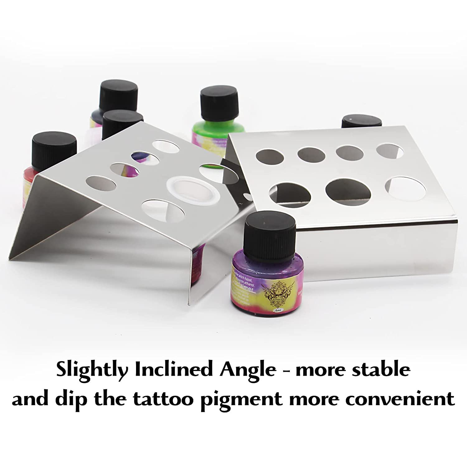 Tattoo Ink Cup Holder Emalla 2Pcs Tattoo Ink Caps Holder 7 Holes