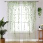 BROSHAN Green Sheer Window Curtains- Willow Leaves Print Voile Sheer Curtain Pan