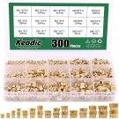 Keadic 300 Pcs M2 M3 M4 M5 M6 Brass Embedment Nut Assortment Kit, Female Thread