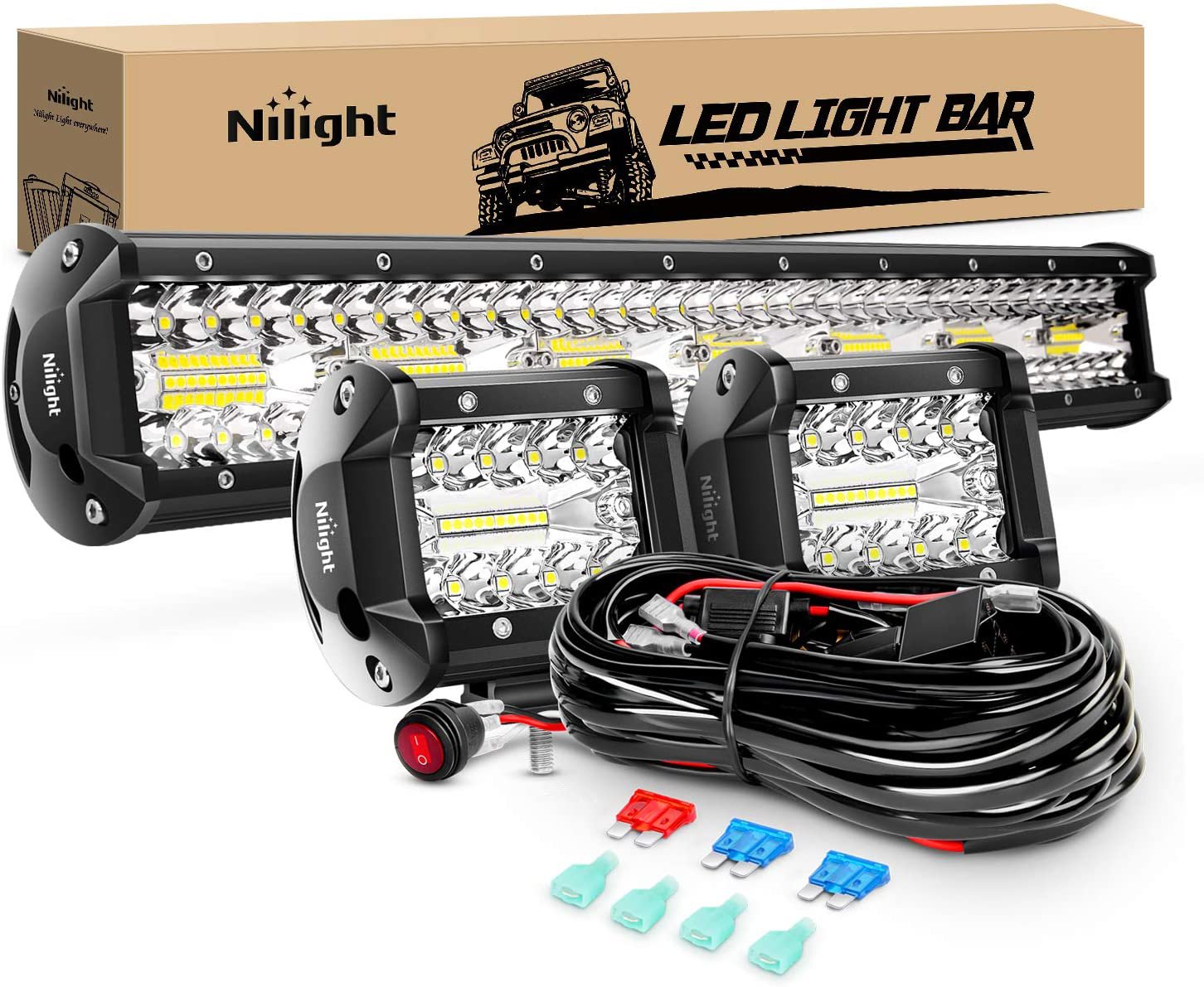 Nilight 20Inch 420W Triple Row Spot Flood Combo Led Light Bar Work Driving Lamp