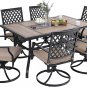 MFSTUDIO 7PCS Patio Dining Set, Large Rectangular Wood like Top Table with 6 Swi
