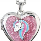 Unicorn or Mermaid & Heart Locket Necklace for Little Girl | Sparkly Glitter Ani