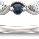 14K White Gold 7-Stone round Diamond & Blue Sapphire Wedding Band Ring (1/4 Cttw
