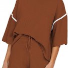 TOLENY Womens 2 Piece Outfits Tracksuit Waffle Knit Pullover Top and Shorts Paja