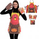 3 PCS Thanksgiving Kitchen Linens Set with Apron, Oven Mitts and Potholder in Tu