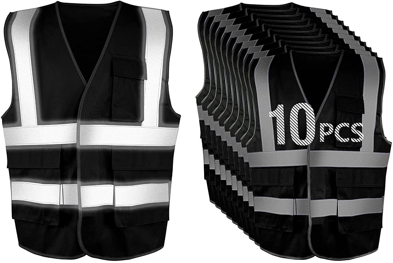 Pomerol High-Visibility Reflective Safety Vest 10 Packs Breathable Black Unisex