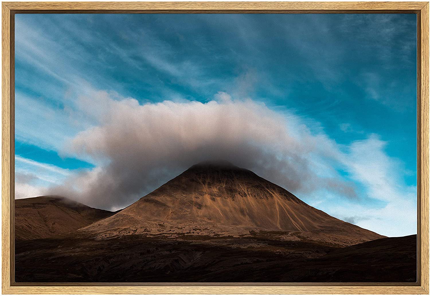 SIGNWIN Framed Canvas Wall Art Mountain Top with Cloud with a Deep Blue Sky Land