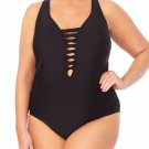 Terra & Sky Women'S plus Lattice Front One-Piece Swimsuit