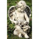 Joseph Studio Cherub Angel Holding Kitten Outdoor Garden Statue