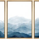 SIGNWIN Framed Canvas Print Wall Art Blue Watercolor Mountains in Fog Nature Wil