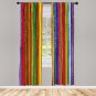 Ambesonne Abstract Window Curtains, Vibrant Painted Wood Vertical Planks as Back