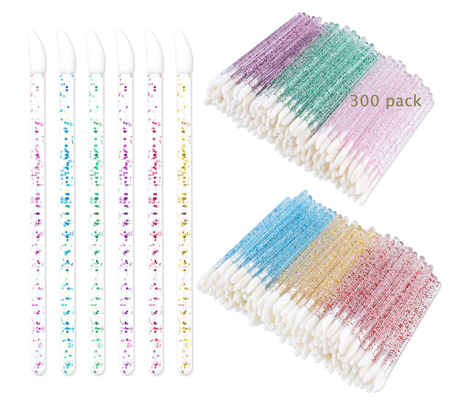 300PCS Glitter Crystal Lip Brush, Disposable Crystal Lip Brushes Tool Kits Lip G