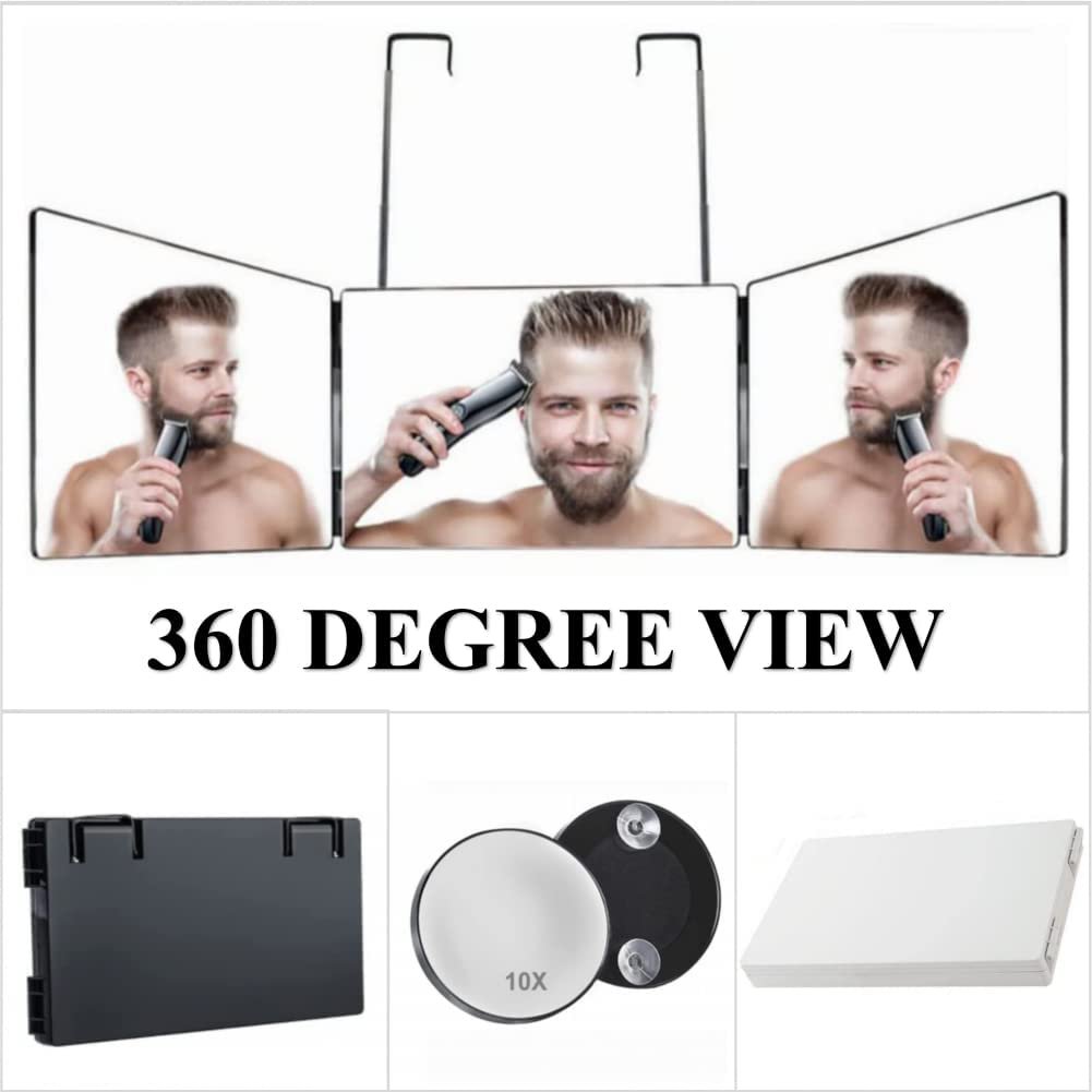 10X Magnification 3 Way Mirror,360 Mirror for Self Hair Cutting