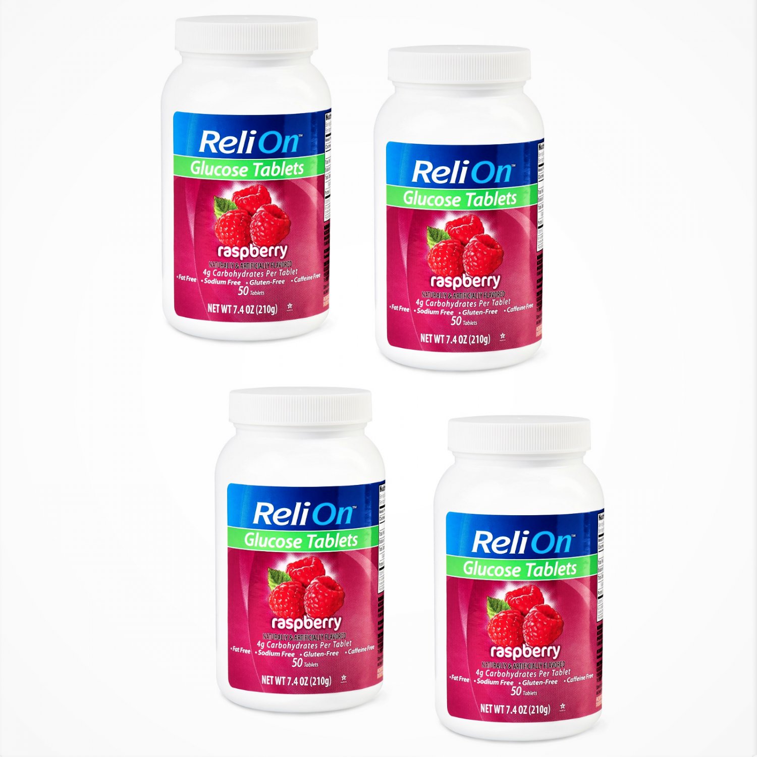 ReliOn Glucose Raspberry Flavor (50 Tablets Pack) 4 Pack.