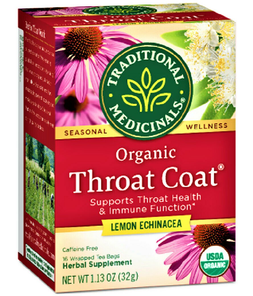 `Traditional Medicinals Throat Coat Tea Lemon Echinacea Immune Function 16 Bags Box 2 Boxes