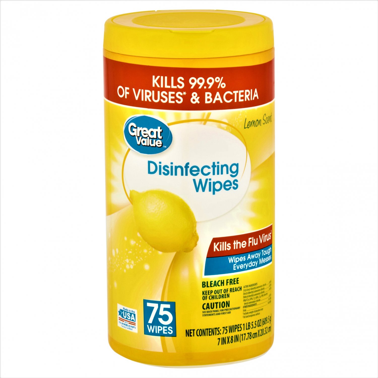 2 Great Value Lemon Scent Disinfecting Wipes (75 Wipes Pack) 150 Wipes in 2 Pack