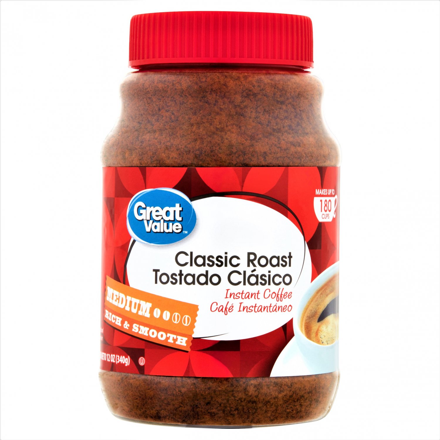 Great Value Classic Roast Instant Coffee Medium Roast 180 Cups 12 oz