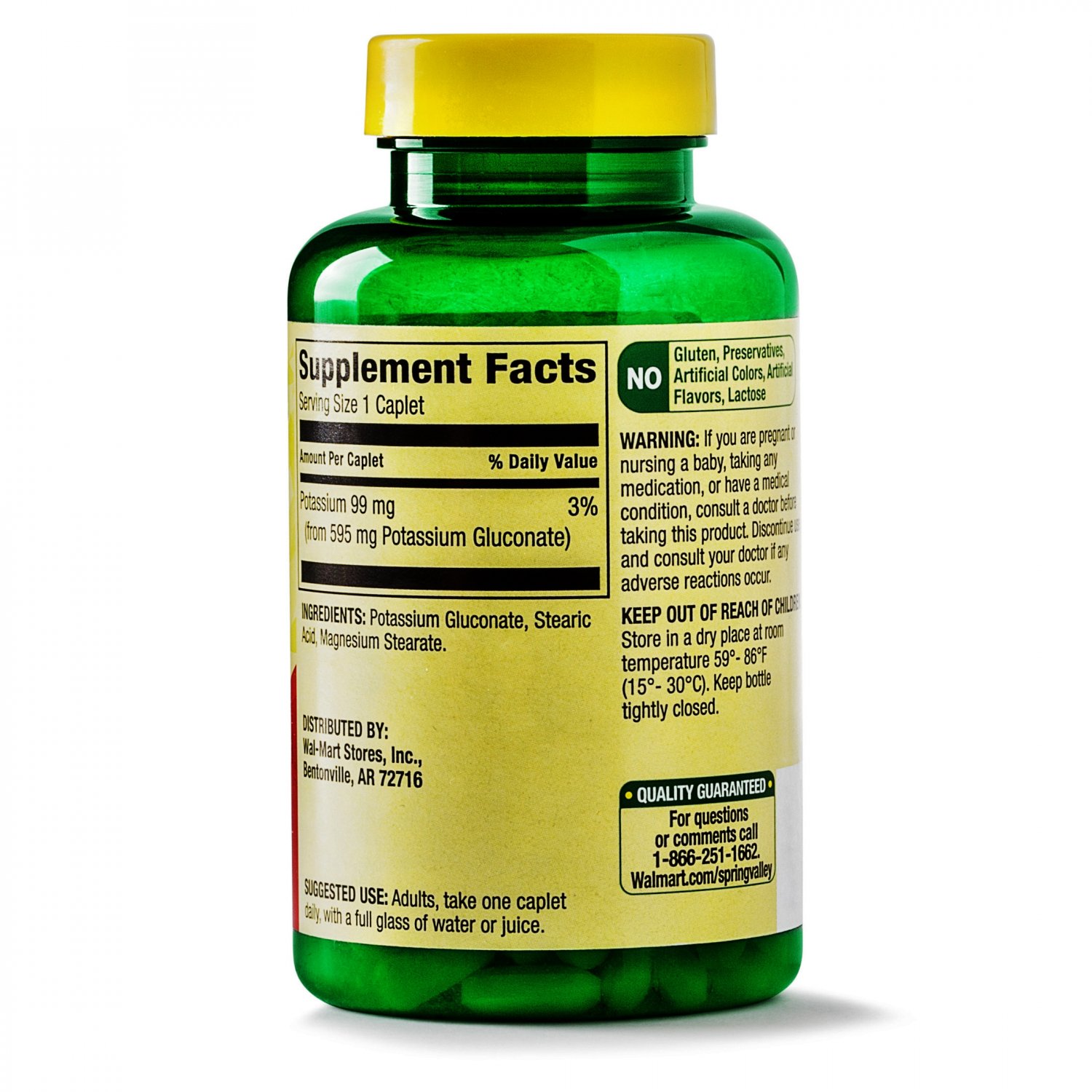 Spring Valley Potassium Dietary Supplement Heart Health 99mg 250 Caplets