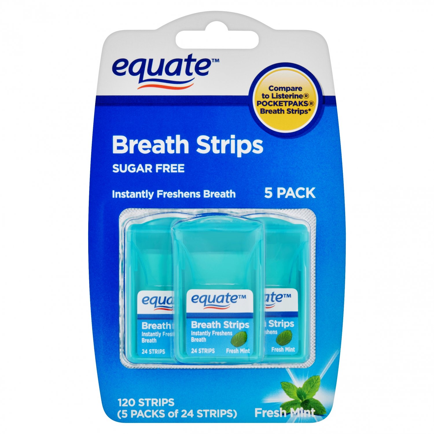 Equate Sugar Free Fresh Mint Breath Strips 120 Strips in 5 Pack