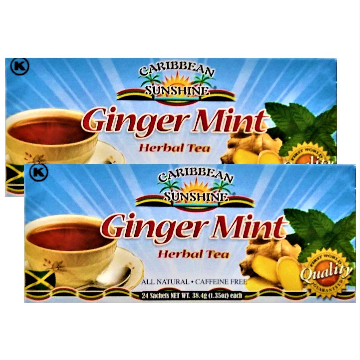 Caribbean Sunshine Ginger Mint Herbal Tea (24 Bags Pack) 2 Pack