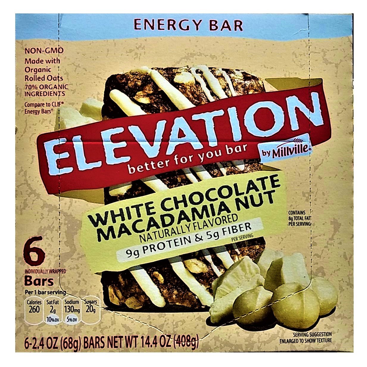 Elevation White Chocolate Macadamia Nut Protein Bar 9g Protein 6 Bars
