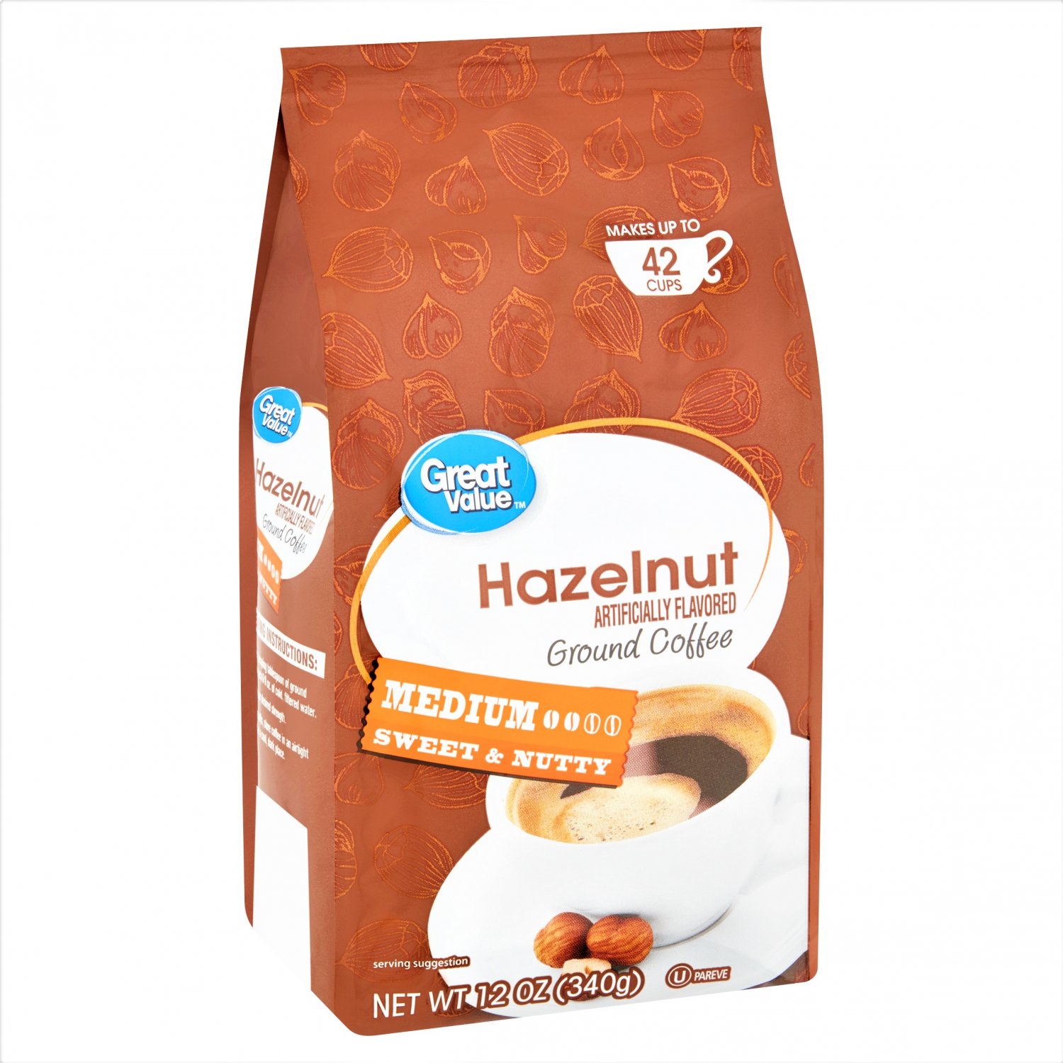 Great Value Hazelnut Medium Ground Coffee (12 oz Pack) 2 Pack