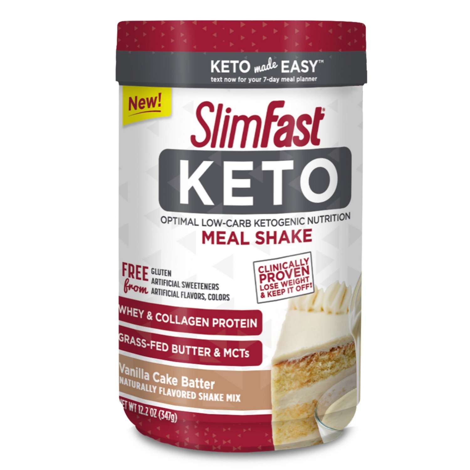 SlimFast Keto Meal Replacement Shake Powder Vanilla Cake Batter 12.2 Oz