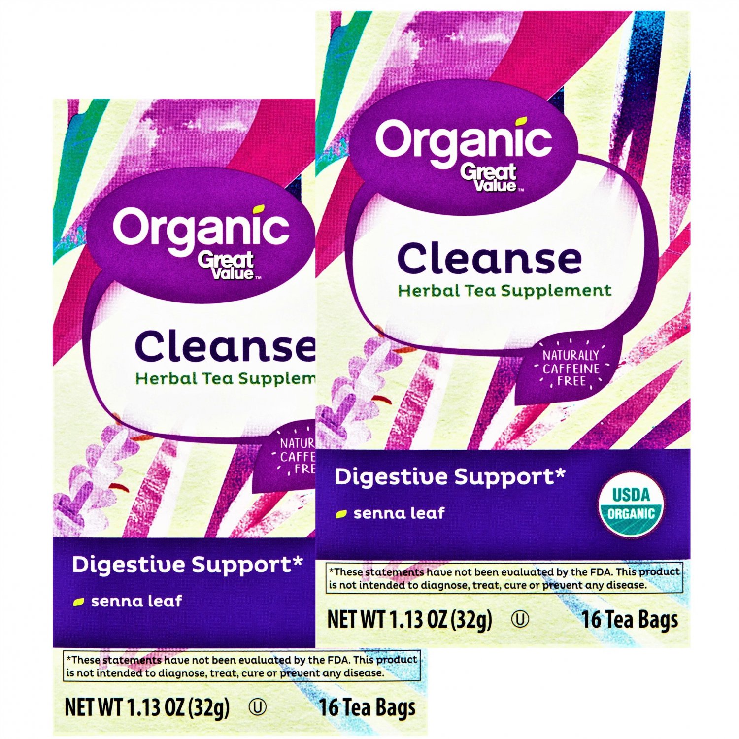 Great Value Organic Cleanse Tea Bags 1.13oz (16 Bags Box) 2 Boxes