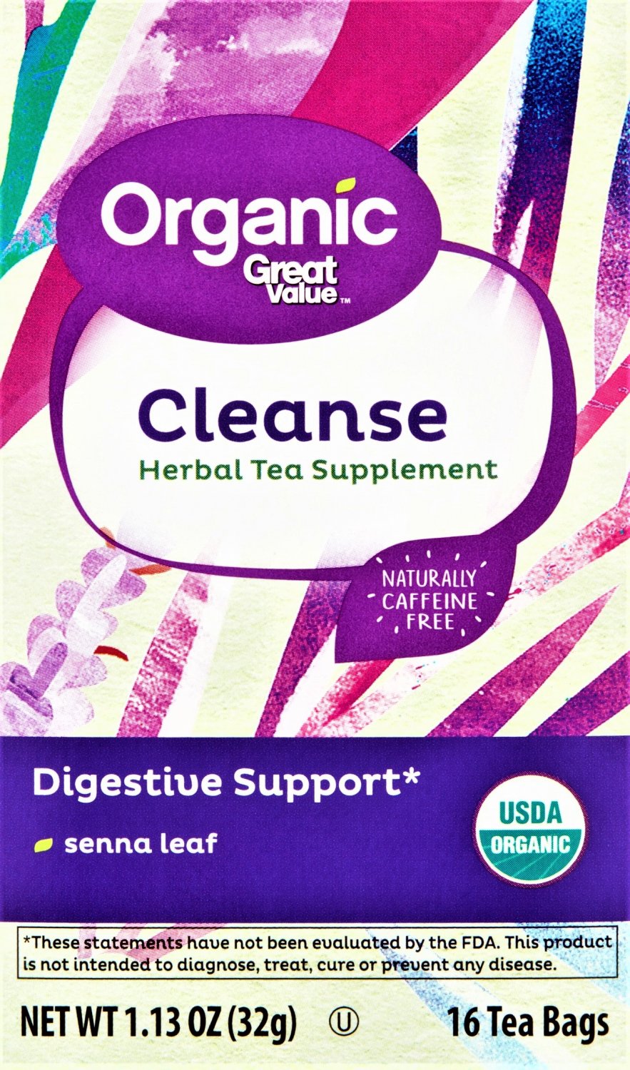 Great Value Organic Cleanse Tea Bags 1.13oz (16 Bags Box) 2 Boxes
