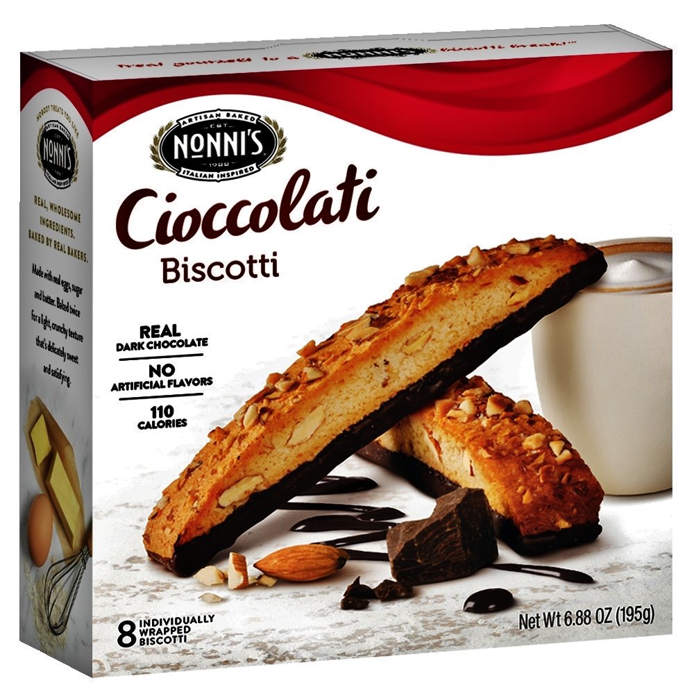 Nonni's Cioccolati Dark Chocolate Biscotti (6.8 Oz 8 Biscotti Box) 4 Boxes