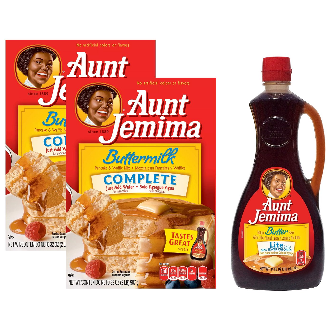 Aunt Jemima Buttermilk Complete Pancake Waffle 32oz Box 2 Boxes And 1 Butter Lite Syrup 24 Oz