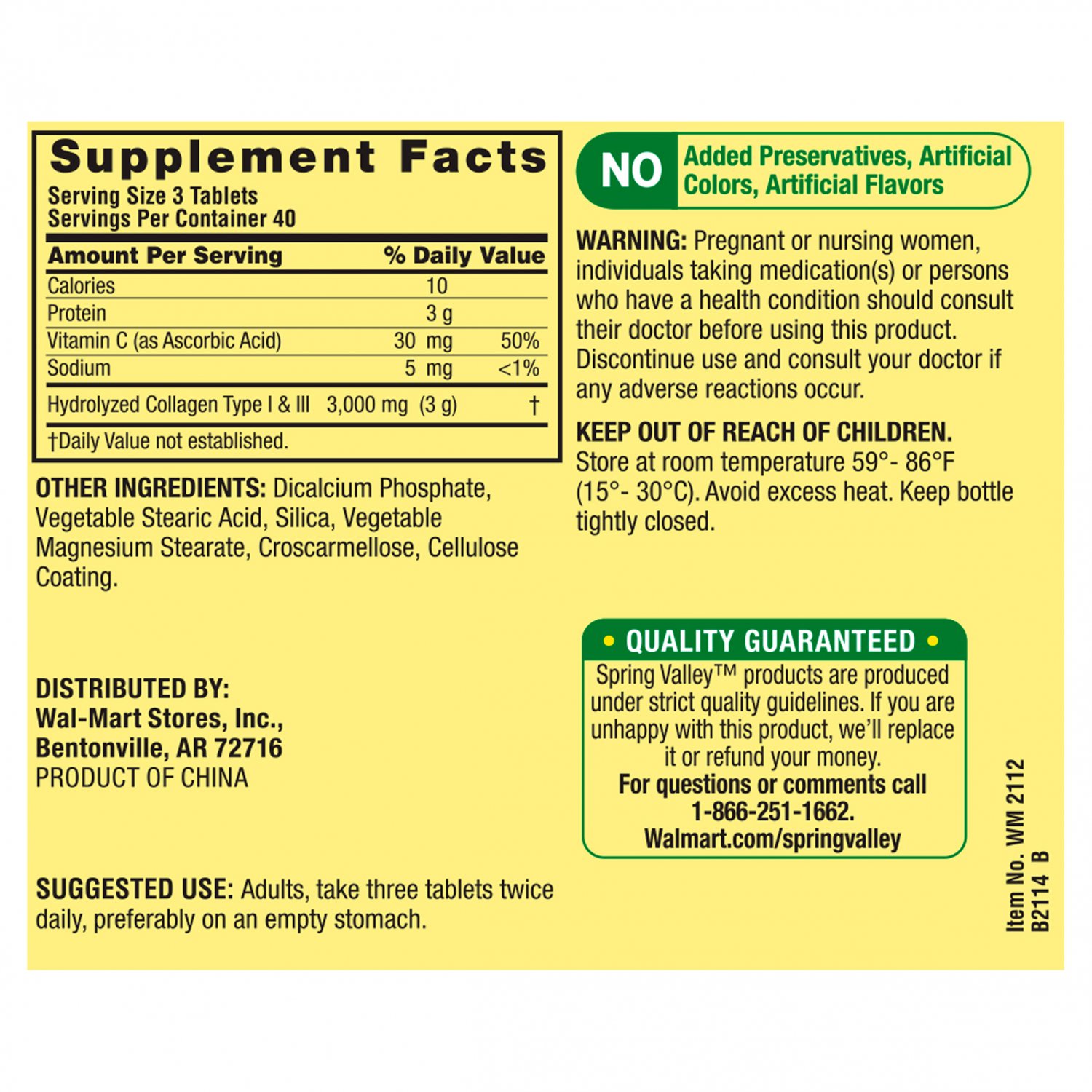 Spring Valley Collagen Type 1 & 3 Plus Vitamin C 1,000 mg 120 Tablets