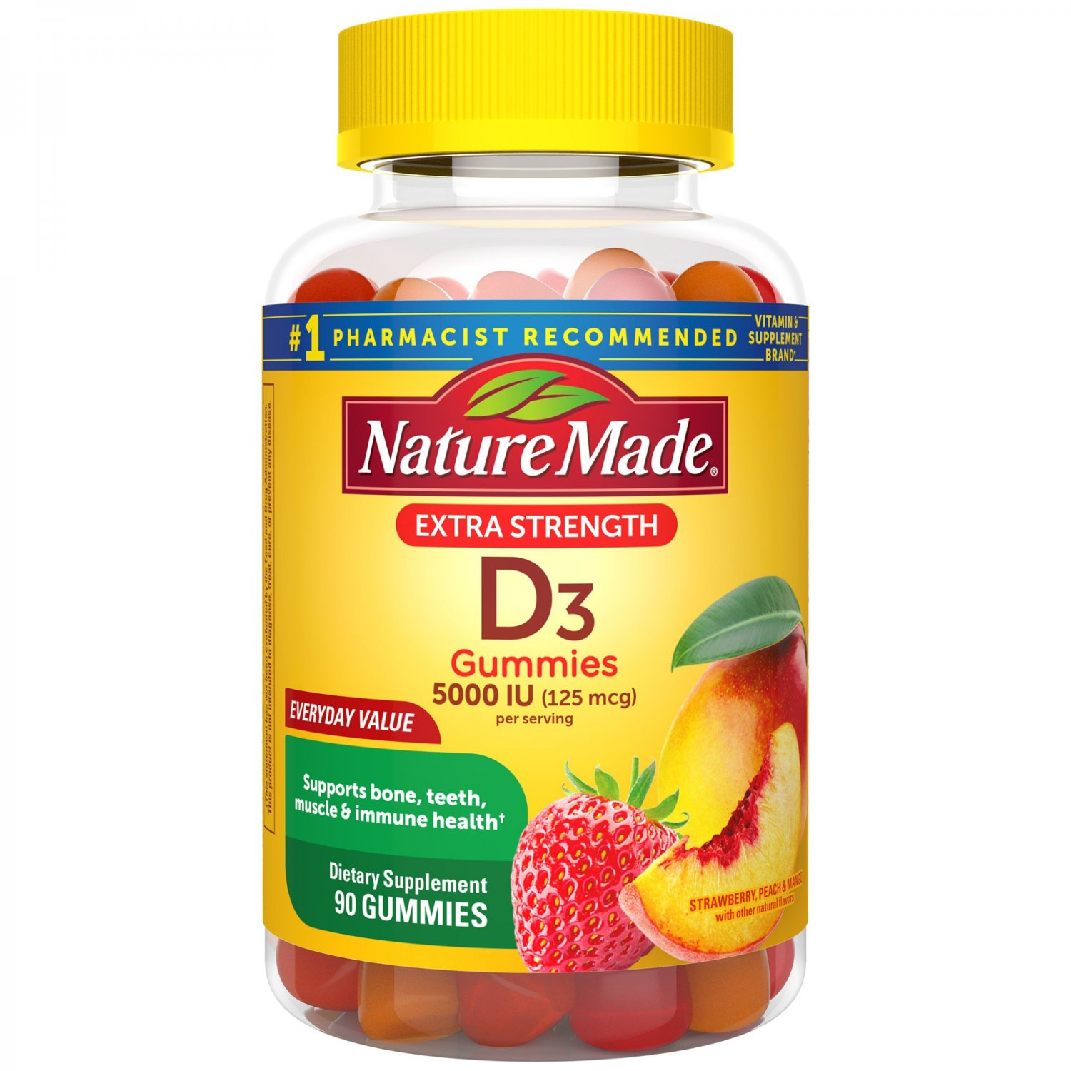 Nature Made Extra Strength Vitamin D3, 5000 IU (125 mcg) 90 Gummies