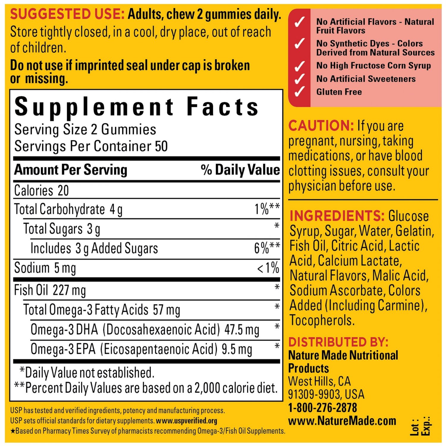 Nature Made Fish Oil with Omega 3s, 57 mg Heart Healthy 100 Gummies