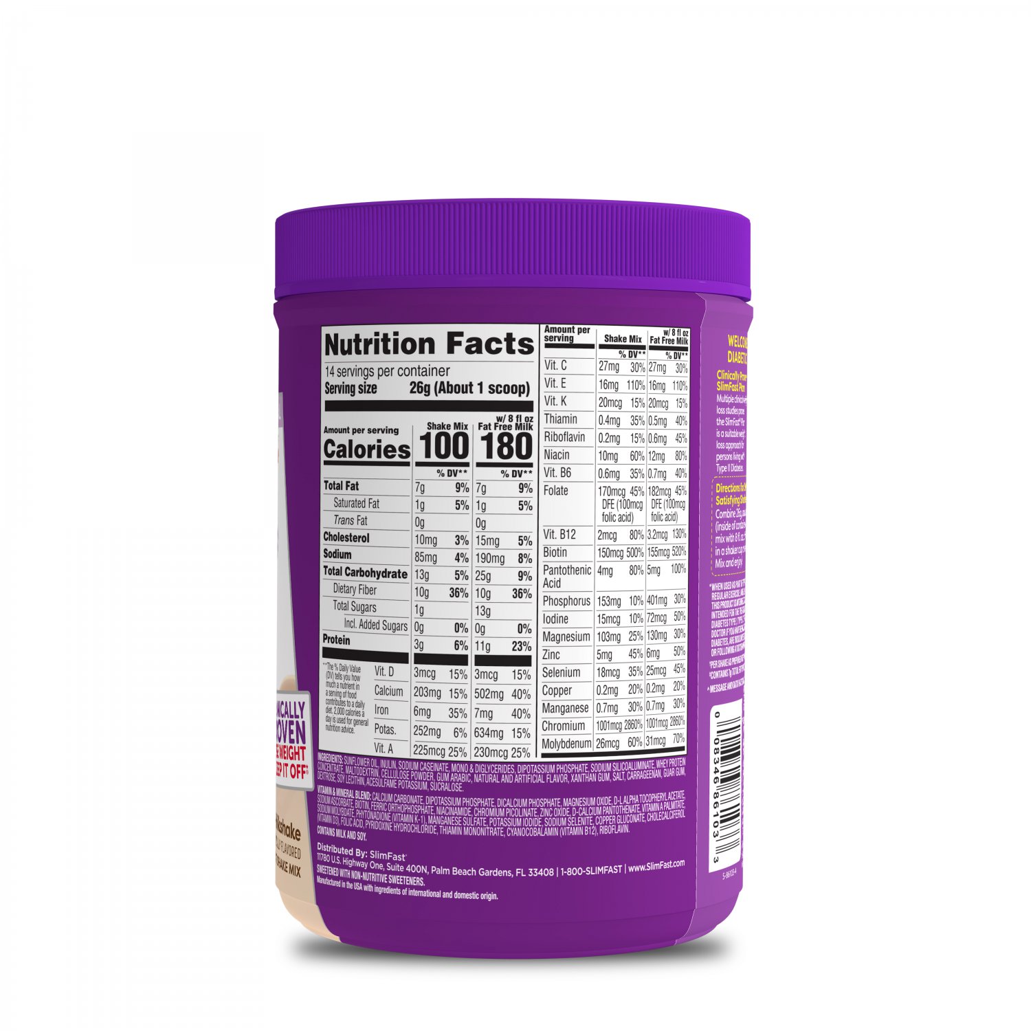 SlimFast Diabetic Meal Replacement Shake Mix Vanilla Milkshake 12.8 Oz