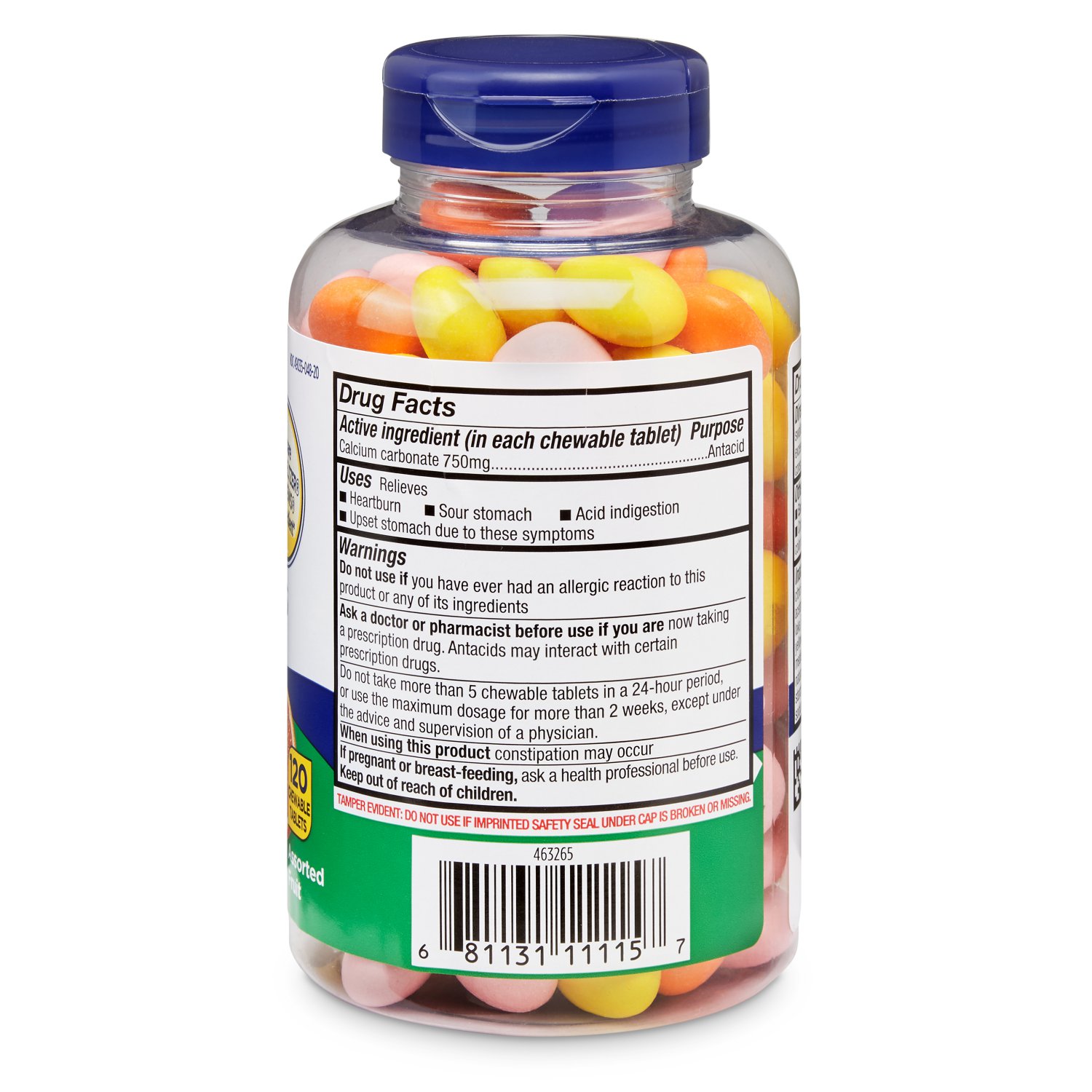 Equate Extra Strength Assorted Fruit Antacid Chews 750 mg 120 Count