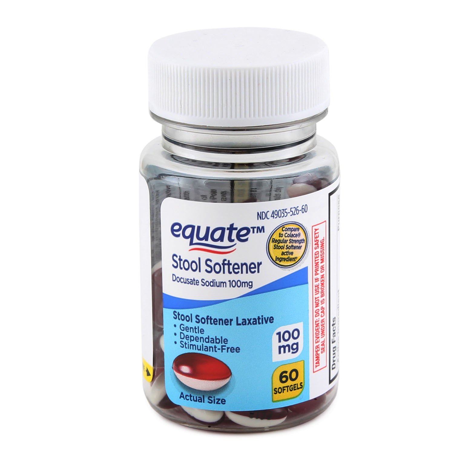 Equate Stool Softener Docusate Sodium 100mg Softgels 50 Count