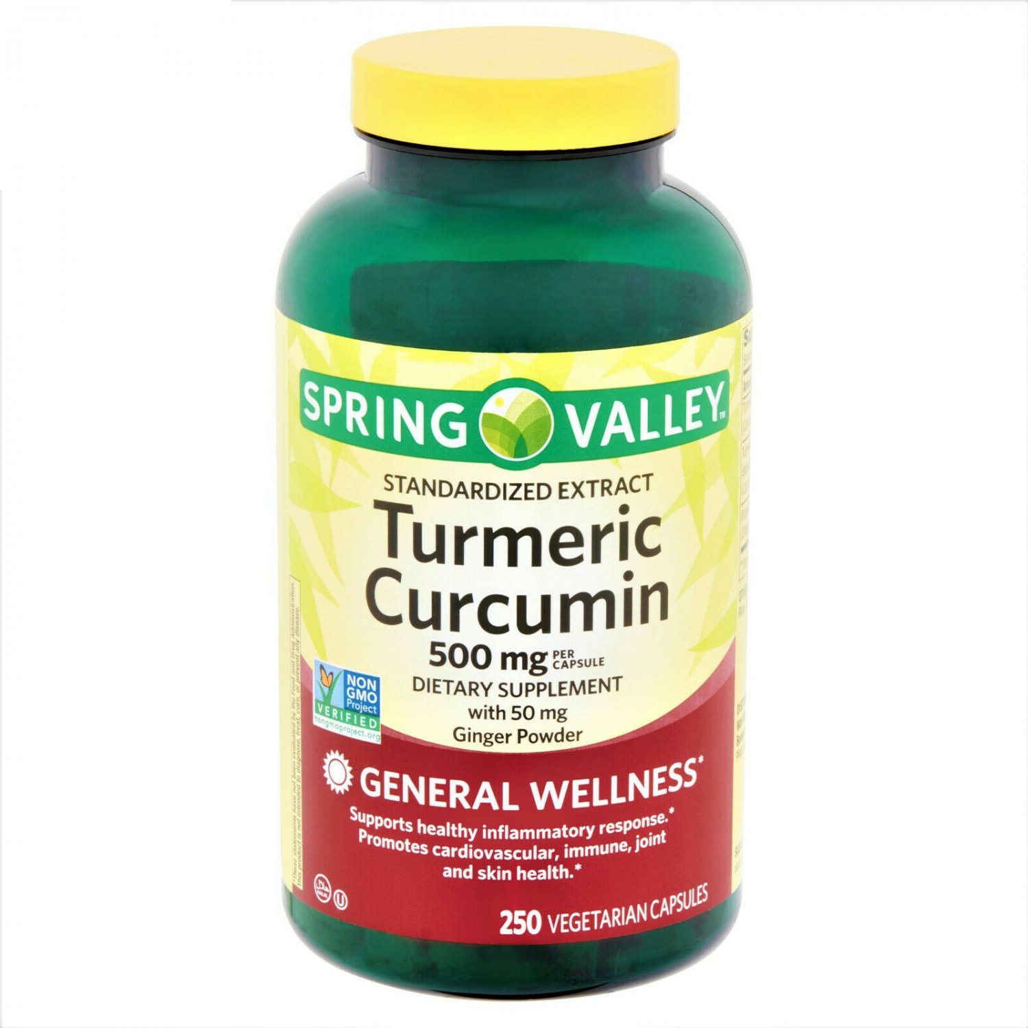Spring Valley Standardized Extract Turmeric Curcumin Vegetarian Capsules 500 mg 250 Count